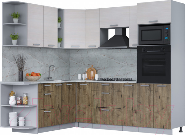 Изображение товара Кухонный гарнитур Интерлиния Мила Лайт 1.88x2.4 левая (вудлайн кремовый/дуб веллингтон/серый каспий)