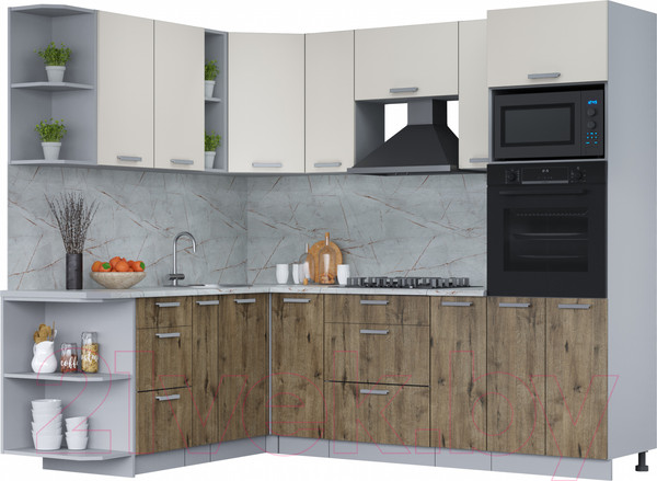 Изображение товара Кухонный гарнитур Интерлиния Мила Лайт 1.88x2.4 левая (персидский жемчуг/дуб веллингтон/серый каспий)