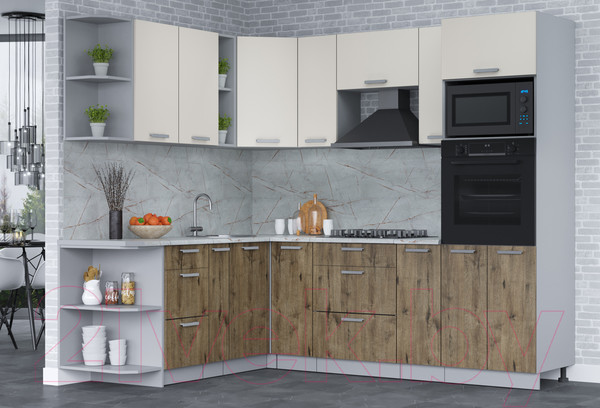 Изображение товара Кухонный гарнитур Интерлиния Мила Лайт 1.88x2.4 левая (персидский жемчуг/дуб веллингтон/серый каспий)