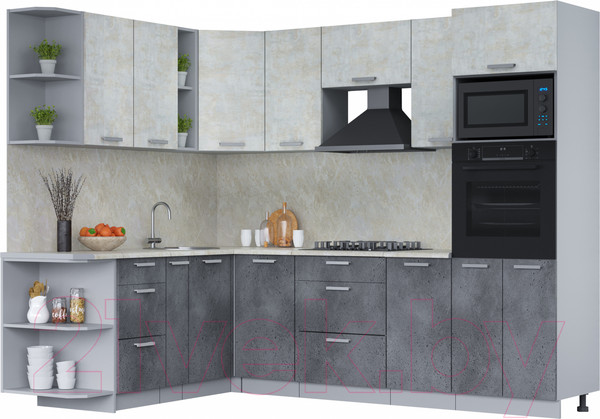 Изображение товара Кухонный гарнитур Интерлиния Мила Лайт 1.88x2.6 левая (бетон лайт/бетон портленд/опал светлый)