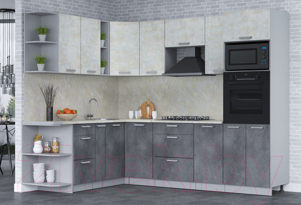 Изображение товара Кухонный гарнитур Интерлиния Мила Лайт 1.88x2.6 левая (бетон лайт/бетон портленд/опал светлый)