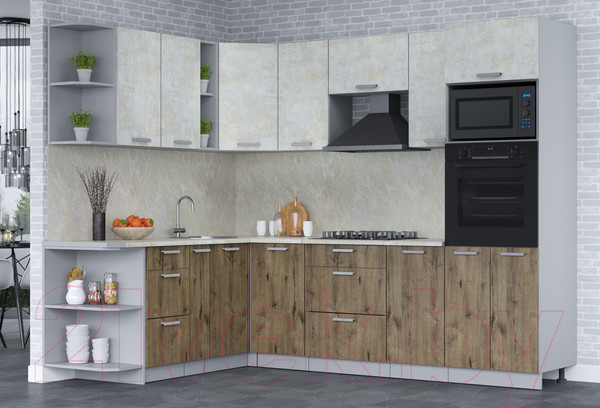 Изображение товара Кухонный гарнитур Интерлиния Мила Лайт 1.88x2.6 левая (бетон лайт/дуб веллингтон/опал светлый)