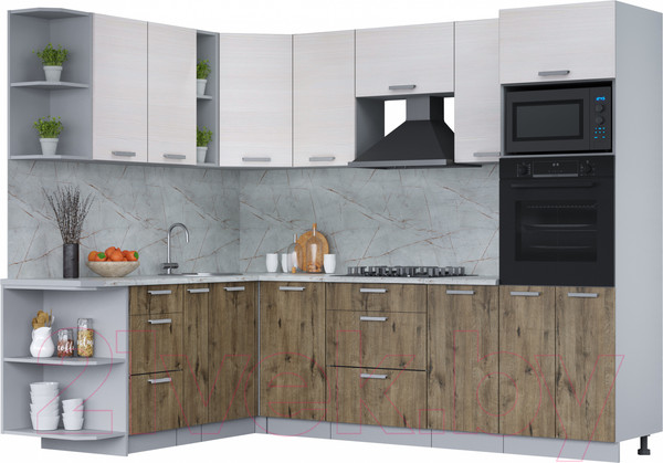 Изображение товара Кухонный гарнитур Интерлиния Мила Лайт 1.88x2.6 левая (вудлайн кремовый/дуб веллингтон/серый каспий)