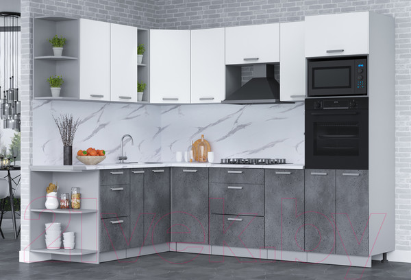 Изображение товара Кухонный гарнитур Интерлиния Мила Лайт 1.88x2.8 левая (белый платинум/бетон портленд/белый гранит)