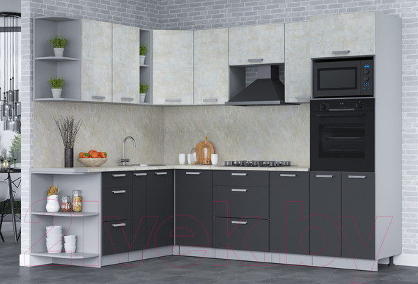 Изображение товара Кухонный гарнитур Интерлиния Мила Лайт 1.88x2.8 левая (бетон лайт/антрацит/опал светлый)