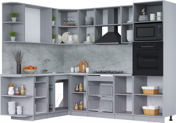 Изображение товара Кухонный гарнитур Интерлиния Мила Лайт 1.88x2.8 левая (бетон лайт/дуб золотой/опал светлый)