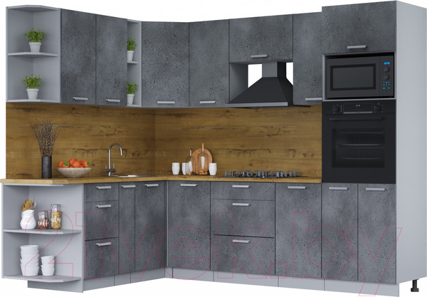 Изображение товара Кухонный гарнитур Интерлиния Мила Лайт 1.88x2.8 левая (бетон потленд/бетон портленд/дуб бунратти)