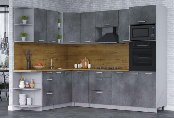 Изображение товара Кухонный гарнитур Интерлиния Мила Лайт 1.88x2.8 левая (бетон потленд/бетон портленд/дуб бунратти)