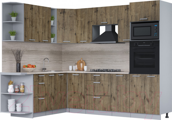 Изображение товара Кухонный гарнитур Интерлиния Мила Лайт 1.88x2.8 левая (дуб веллингтон/дуб веллингтон/травертин серый)