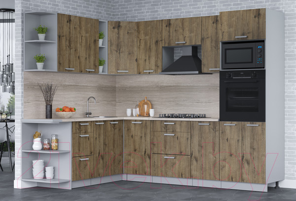 Изображение товара Кухонный гарнитур Интерлиния Мила Лайт 1.88x2.8 левая (дуб веллингтон/дуб веллингтон/травертин серый)