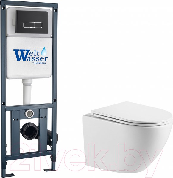 Изображение товара Унитаз подвесной с инсталляцией WeltWasser Marberg 410 + Merzbach 043 GL-WT + Mar 410 SE MT-BL