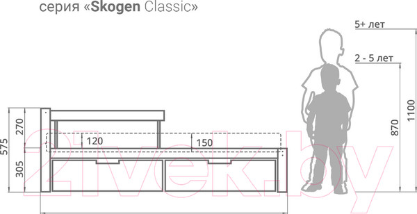Изображение товара Односпальная кровать детская Бельмарко Skogen classic / 583 (бежевый/белый)