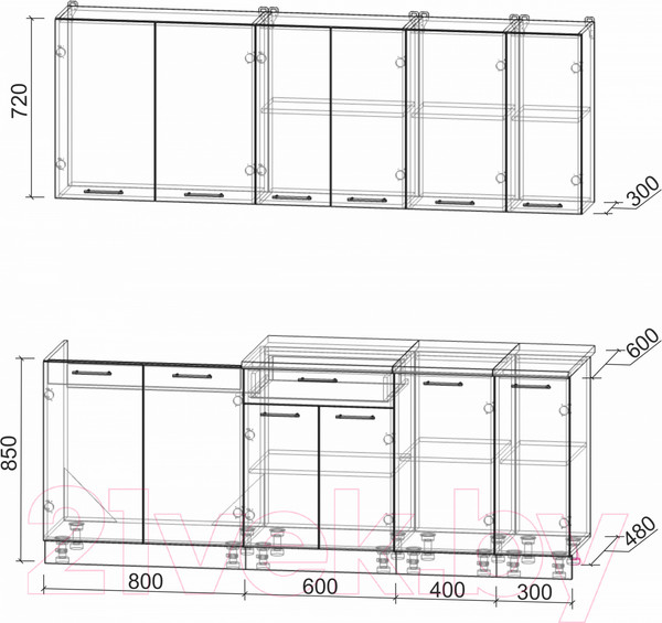 Изображение товара Кухонный гарнитур Интерлиния Мила Лайт 2.1 (бетон лайт/бетон портленд/опал светлый)