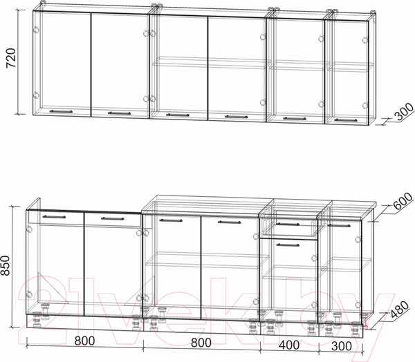 Изображение товара Кухонный гарнитур Интерлиния Мила Лайт 2.3 (серебристый/бетон/бискайская сосна)