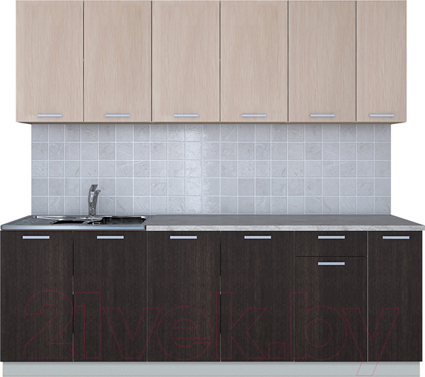 Изображение товара Кухонный гарнитур Интерлиния Мила Лайт 2.3 (дуб молочный/дуб венге/опал светлый)