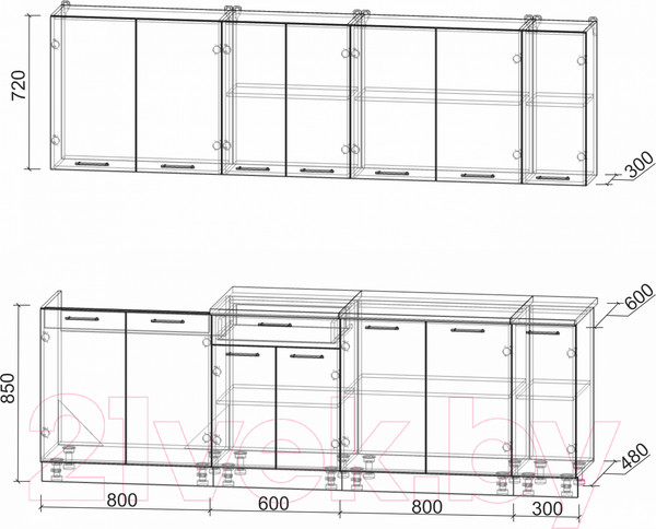 Изображение товара Кухонный гарнитур Интерлиния Мила Лайт 2.5 (бетон/бетон/кастилло темный)