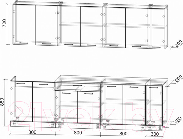 Изображение товара Кухонный гарнитур Интерлиния Мила Лайт 2.7 (белый платинум/дуб веллингтон/белый гранит)