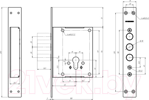 Изображение товара Замок врезной Гардиан 102.01Т (б/ц)