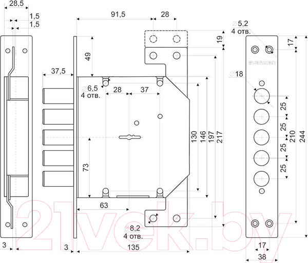 Изображение товара Замок врезной Гардиан 2001 Т-4кл. ЗК 202