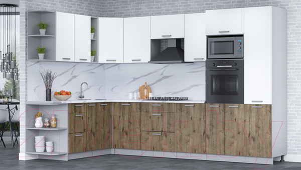 Изображение товара Кухонный гарнитур Интерлиния Мила Лайт 1.88x3.2 левая (белый платинум/дуб веллингтон/белый гранит)