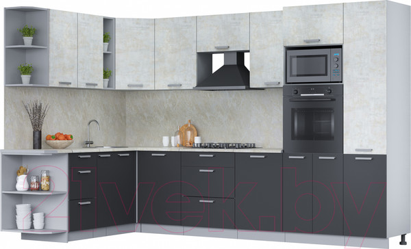 Изображение товара Кухонный гарнитур Интерлиния Мила Лайт 1.88x3.2 левая (бетон лайт/антрацит/опал светлый)