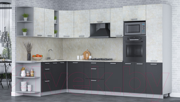 Изображение товара Кухонный гарнитур Интерлиния Мила Лайт 1.88x3.2 левая (бетон лайт/антрацит/опал светлый)