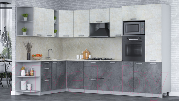 Изображение товара Кухонный гарнитур Интерлиния Мила Лайт 1.88x3.2 левая (бетон лайт/бетон портленд/опал светлый)