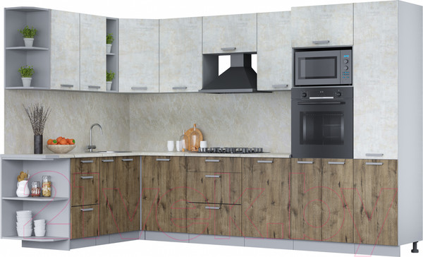 Изображение товара Кухонный гарнитур Интерлиния Мила Лайт 1.88x3.2 левая (бетон лайт/дуб веллингтон/опал светлый)