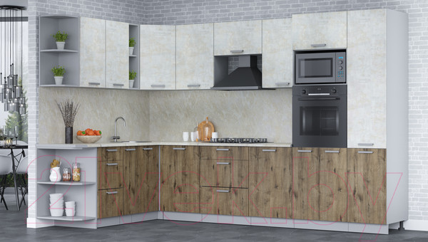 Изображение товара Кухонный гарнитур Интерлиния Мила Лайт 1.88x3.2 левая (бетон лайт/дуб веллингтон/опал светлый)