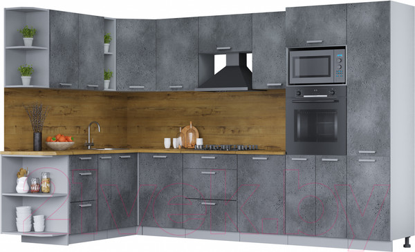 Изображение товара Кухонный гарнитур Интерлиния Мила Лайт 1.88x3.2 левая (бетон потленд/бетон портленд/дуб бунратти)