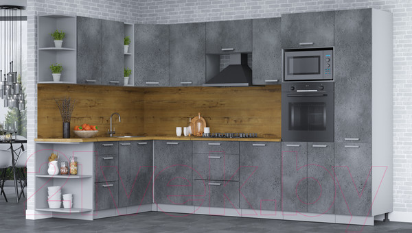 Изображение товара Кухонный гарнитур Интерлиния Мила Лайт 1.88x3.2 левая (бетон потленд/бетон портленд/дуб бунратти)