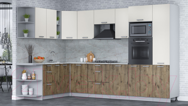 Изображение товара Кухонный гарнитур Интерлиния Мила Лайт 1.88x3.2 левая (персидский жемчуг/дуб веллингтон/серый каспий)