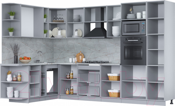 Изображение товара Кухонный гарнитур Интерлиния Мила Лайт 1.88x3.2 левая (персидский жемчуг/дуб веллингтон/серый каспий)