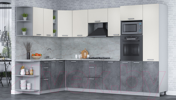 Изображение товара Кухонный гарнитур Интерлиния Мила Лайт 1.88x3.2 левая (персидский жемчуг/бетон портленд/серый каспий)