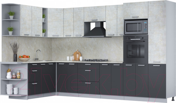 Изображение товара Кухонный гарнитур Интерлиния Мила Лайт 1.88x3.4 левая (бетон лайт/антрацит/опал светлый)