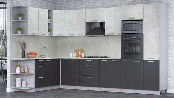 Изображение товара Кухонный гарнитур Интерлиния Мила Лайт 1.88x3.4 левая (бетон лайт/антрацит/опал светлый)