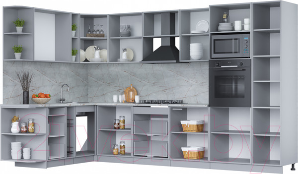 Изображение товара Кухонный гарнитур Интерлиния Мила Лайт 1.88x3.4 левая (бетон лайт/антрацит/опал светлый)