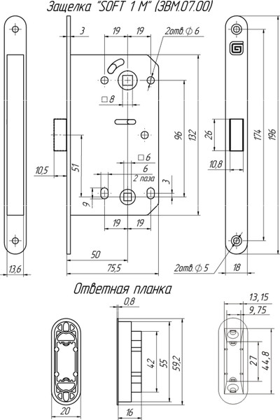 Изображение товара Защелка врезная Гардиан Soft 1 M АС (магнитная)
