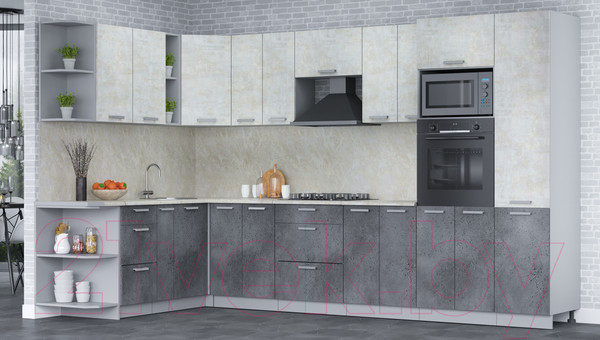 Изображение товара Кухонный гарнитур Интерлиния Мила Лайт 1.88x3.4 левая (бетон лайт/бетон портленд/опал светлый)