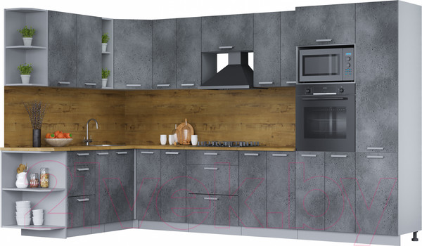 Изображение товара Кухонный гарнитур Интерлиния Мила Лайт 1.88x3.4 левая (бетон потленд/бетон портленд/дуб бунратти)