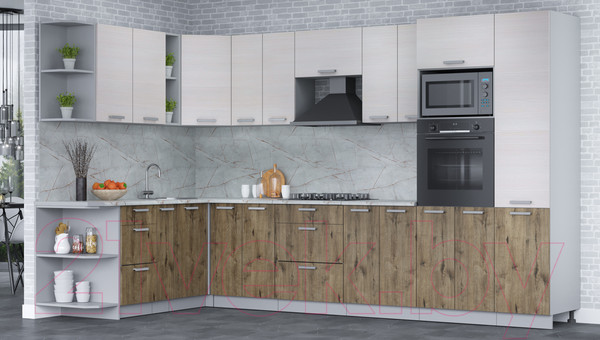 Изображение товара Кухонный гарнитур Интерлиния Мила Лайт 1.88x3.4 левая (вудлайн кремовый/дуб веллингтон/серый каспий)