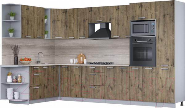 Изображение товара Кухонный гарнитур Интерлиния Мила Лайт 1.88x3.4 левая (дуб веллингтон/дуб веллингтон/травертин серый)