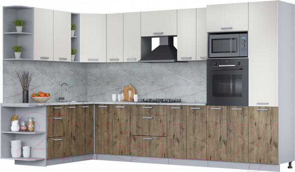 Изображение товара Кухонный гарнитур Интерлиния Мила Лайт 1.88x3.4 левая (персидский жемчуг/дуб веллингтон/серый каспий)