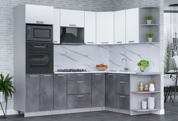 Изображение товара Кухонный гарнитур Интерлиния Мила Лайт 1.68x2.4 правая (белый платинум/бетон портленд/белый гранит)