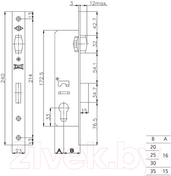 Изображение товара Корпус врезного замка Kale Kilit 155P-BS30-R-16CP-(Ros)-STB / 155P3000005