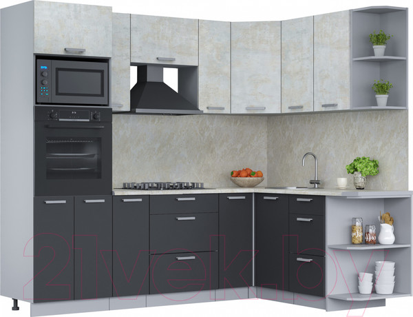 Изображение товара Кухонный гарнитур Интерлиния Мила Лайт 1.68x2.4 правая (бетон лайт/антрацит/опал светлый)