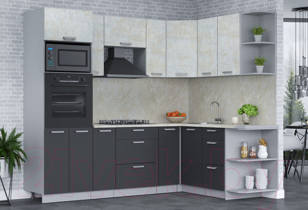 Изображение товара Кухонный гарнитур Интерлиния Мила Лайт 1.68x2.4 правая (бетон лайт/антрацит/опал светлый)