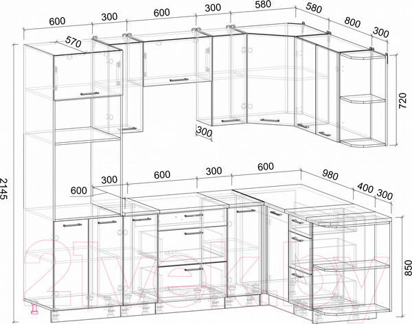 Изображение товара Кухонный гарнитур Интерлиния Мила Лайт 1.68x2.4 правая (бетон лайт/антрацит/опал светлый)