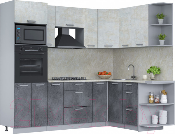 Изображение товара Кухонный гарнитур Интерлиния Мила Лайт 1.68x2.4 правая (бетон лайт/бетон портленд/опал светлый)