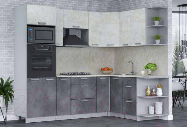 Изображение товара Кухонный гарнитур Интерлиния Мила Лайт 1.68x2.4 правая (бетон лайт/бетон портленд/опал светлый)